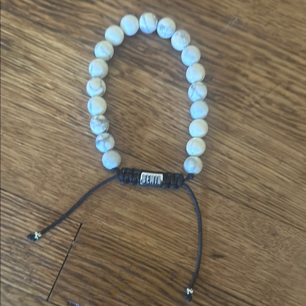 White Beaded Bracelet with Adjustable Cord - Demir brand “White Tranquility”